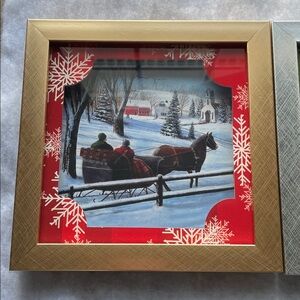 Set of (2) Christmas Scene Framed Wall Art